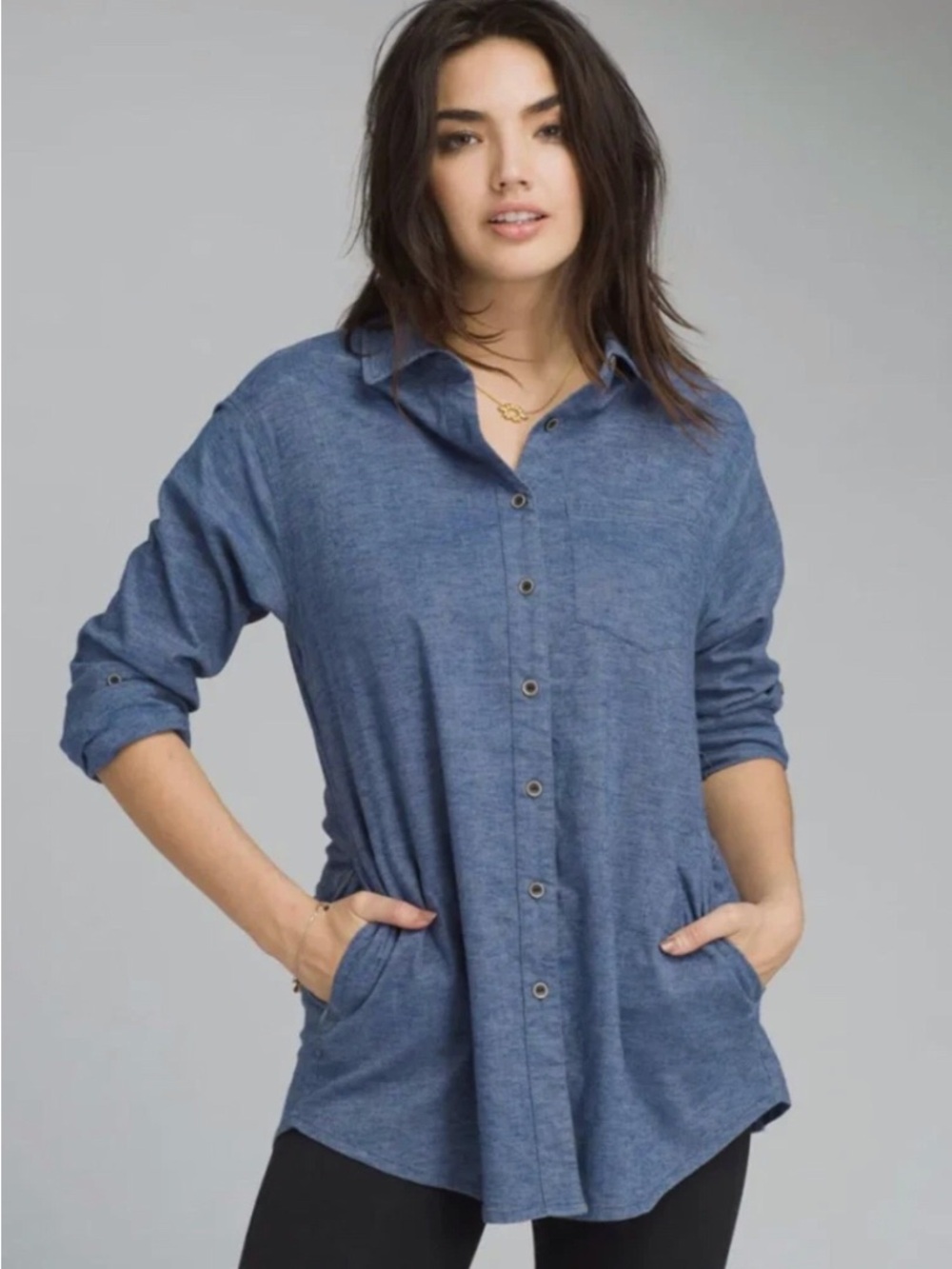 Prana Aster tunic , button down Shirt in denim color size XL